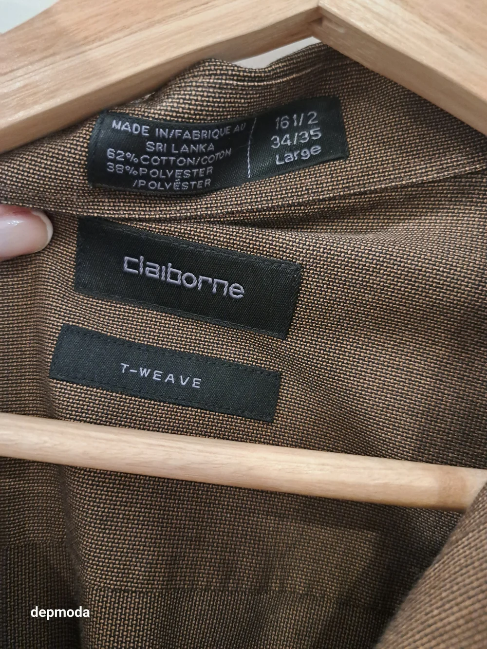 Claiborne Men's T-weave Brown Button-Up Dress Shirt Size Large